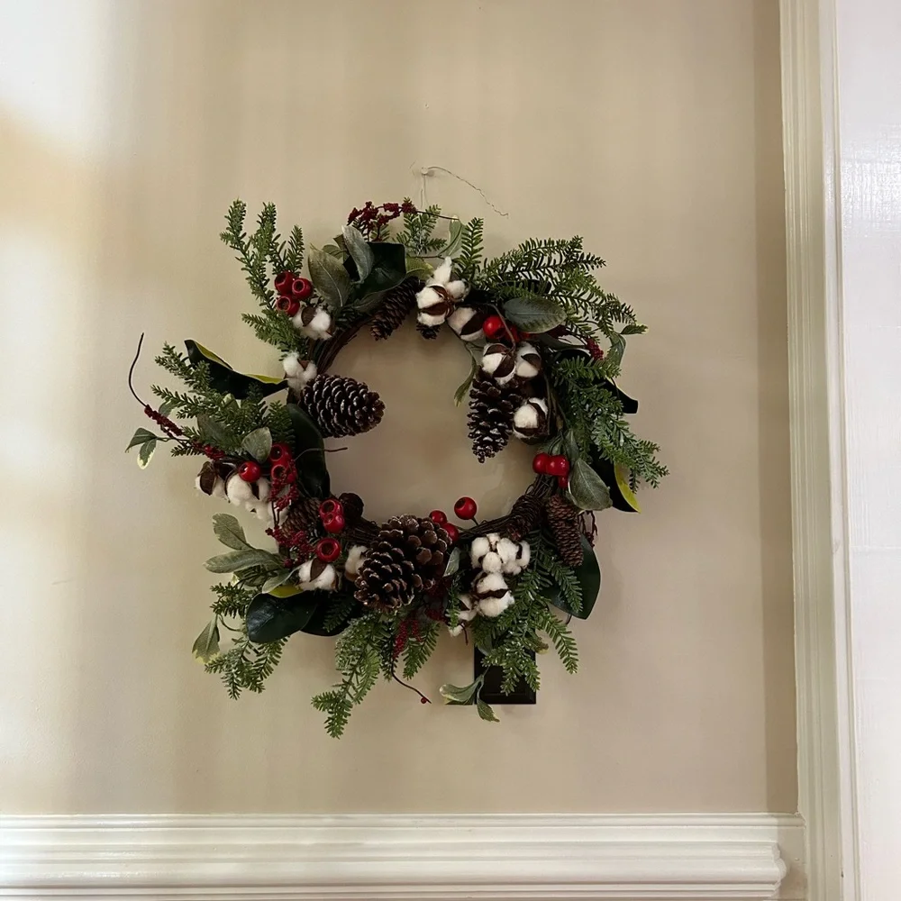 Festive Holiday Wreath with Red Accents